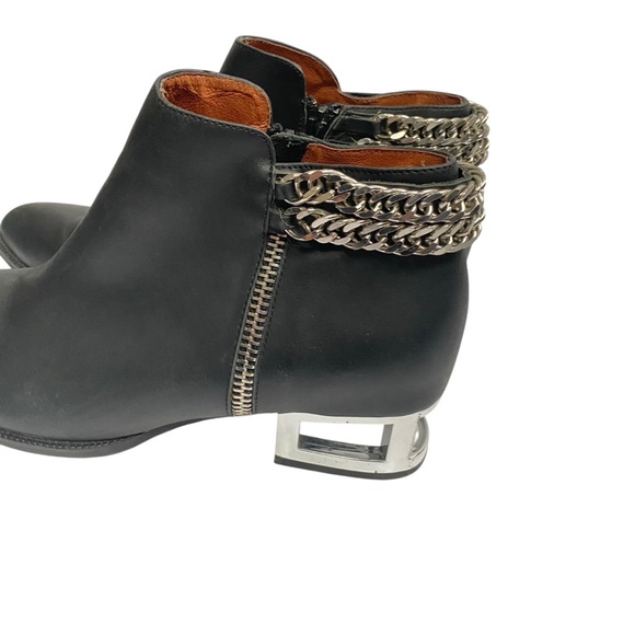 Jeffrey Campbell Sergio Boots Black Leather Chain Zipper Metal Heel booty sz 11 - Picture 3 of 16